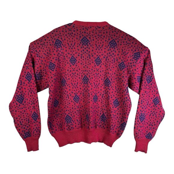 Vintage Wrangler Retro Sweater Mens L Red Geometric Crew Knit USA Made Pullover - Picture 6 of 14